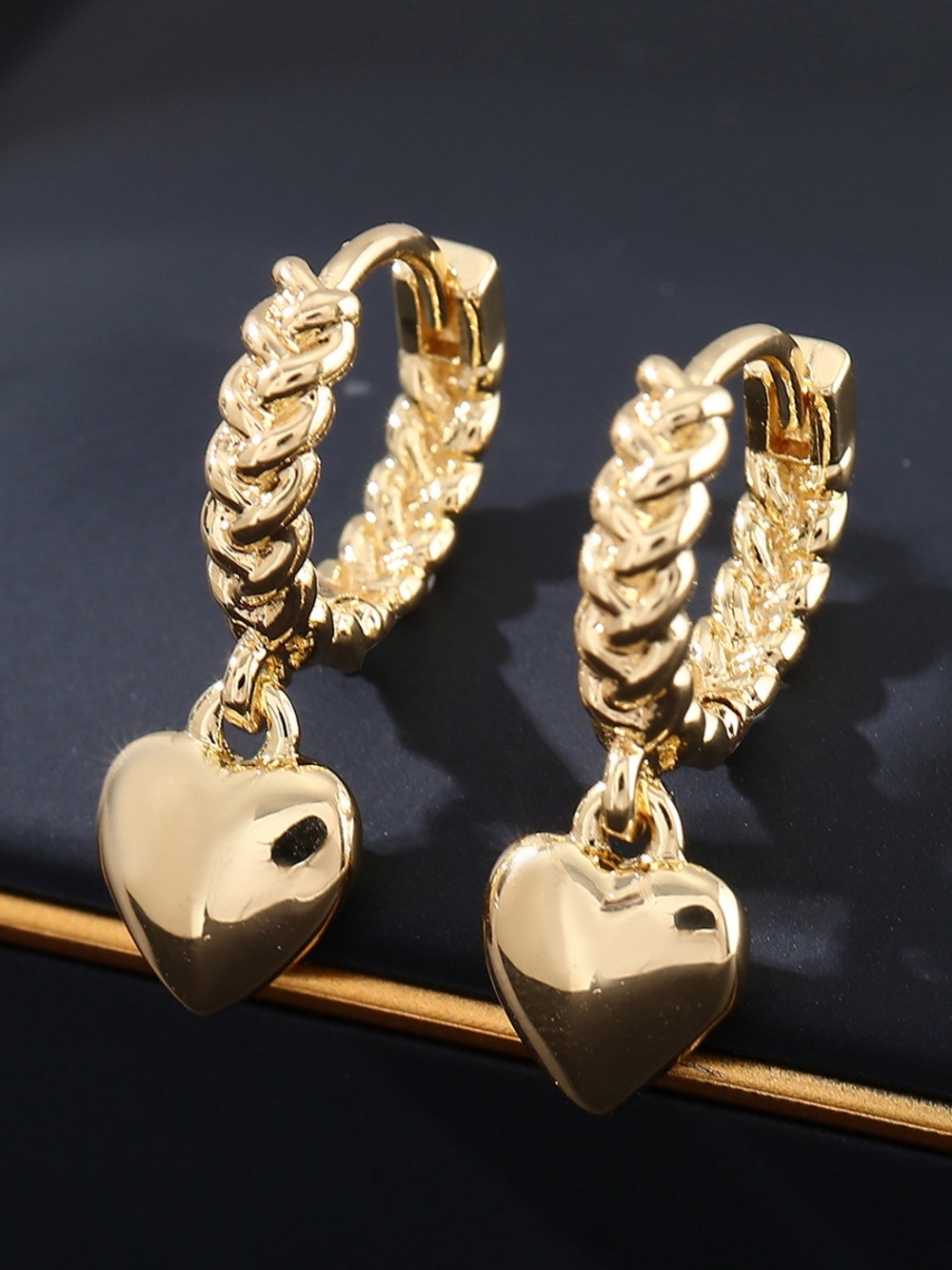 Gold Heart Dangle Hoop Earrings - Women Jewelry